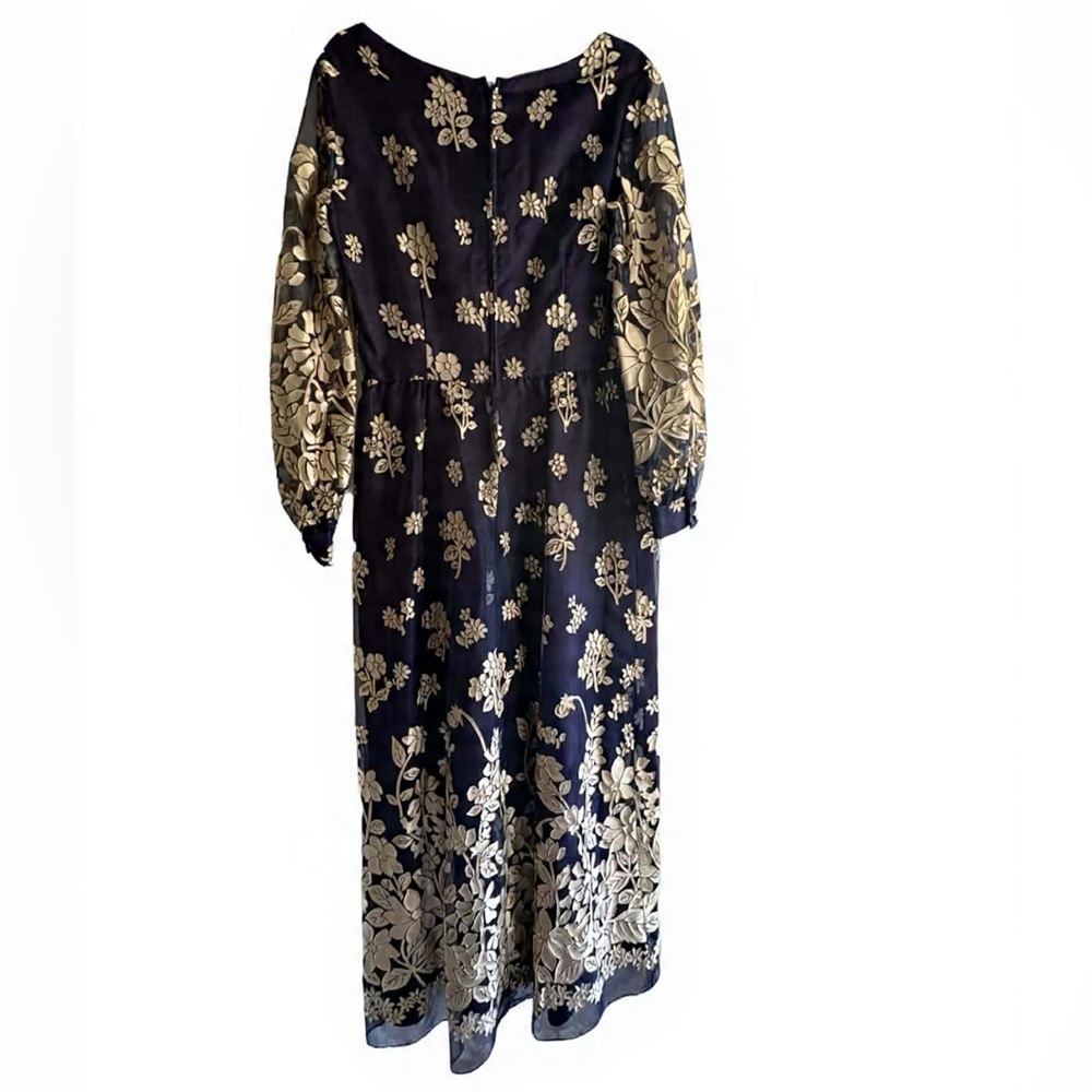 Vintage Navy and Gold Dress with sheer Long Sleeves